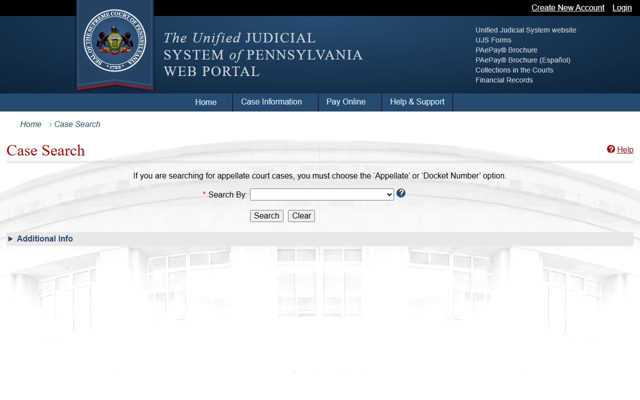 Pennsylvania UJS case search for Juniata County inmate records and charges